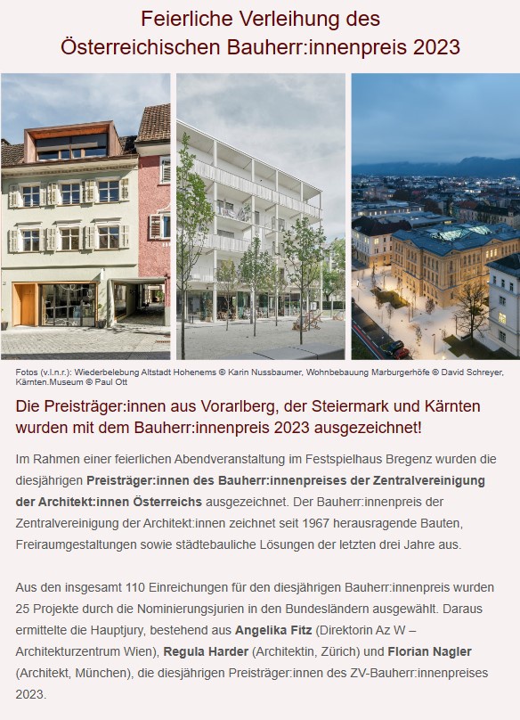 Feierliche Verleihung des Österreichischen Bauherr innenpreis 2023