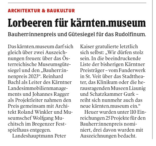 Kleine Zeitung: "Lorbeeren Für Kärnten.museum" — Architektur Haus Kärnten