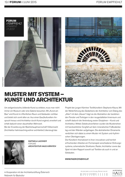 Bau-Forum empfiehlt_Juni 2015_Muster mit System – Kunst und Architektur