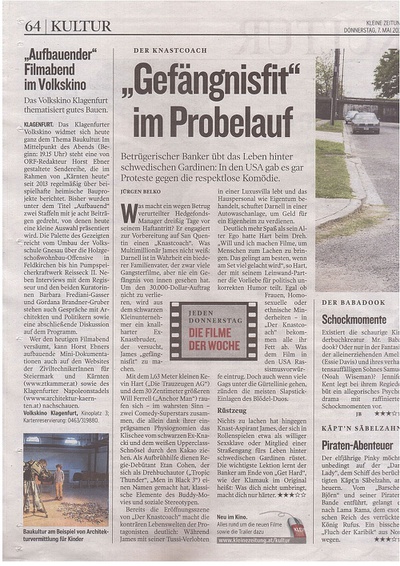 Kleine Zeitung_2015.05.07_„Aufbauender" Filmabend im Volkskino