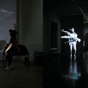 Blick in die Ausstellung im aut mit Installation "Head in a Cloud" von 2MVD