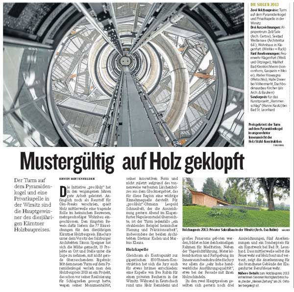Kleine Zeitung_18.10.2013_Mustergültig auf Holz geklopft